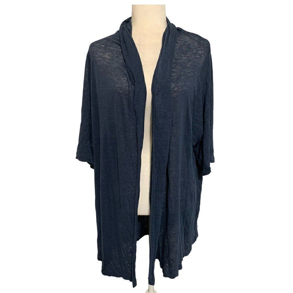 journal standard womens solid navy blue 100% linen cardiagn sweater large
